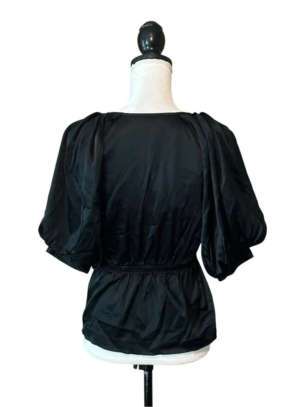 Madewell Shirred Puff-Sleeve Top in Satin Women’s‎ SZ Medium in True Black